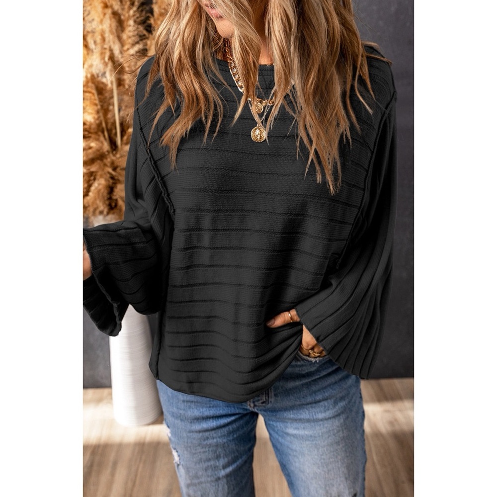 Black Exposed Seam Dolman Top